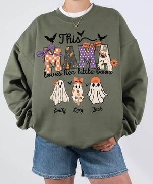 Custom Halloween Mama Comfort Colors T-Shirt or Crewneck Sweatshirt – This Mama Loves Her Little Boos - Woven Mama