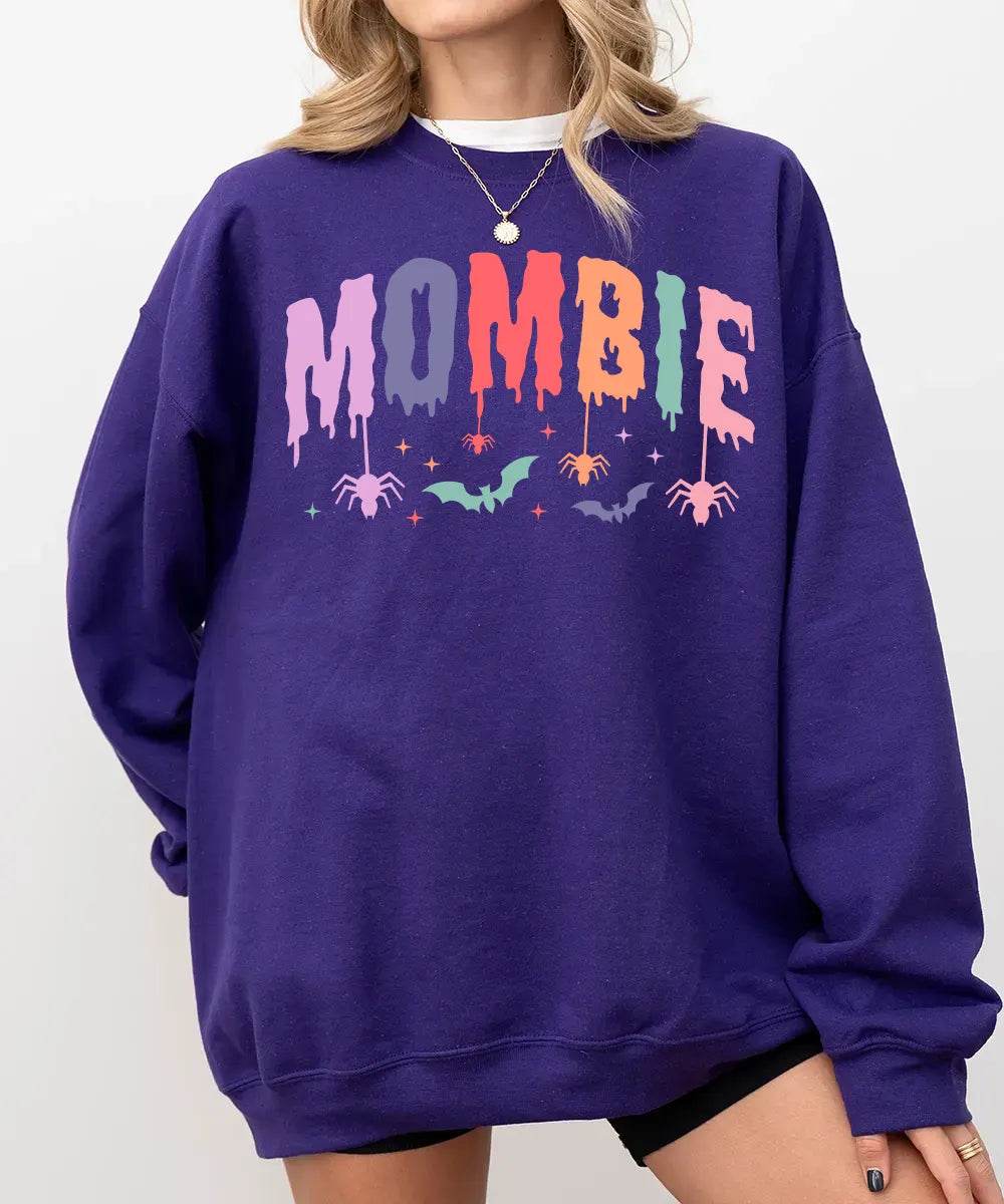 Mombie Comfort Colors T-Shirt or Crewneck Sweatshirt – Cute Colorful Spooky Halloween Mom Shirt - Woven Mama