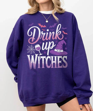 Drink Up Witches Halloween Comfort Colors T-Shirt or Crewneck Sweatshirt – Funny Spooky Season Shirt - Woven Mama
