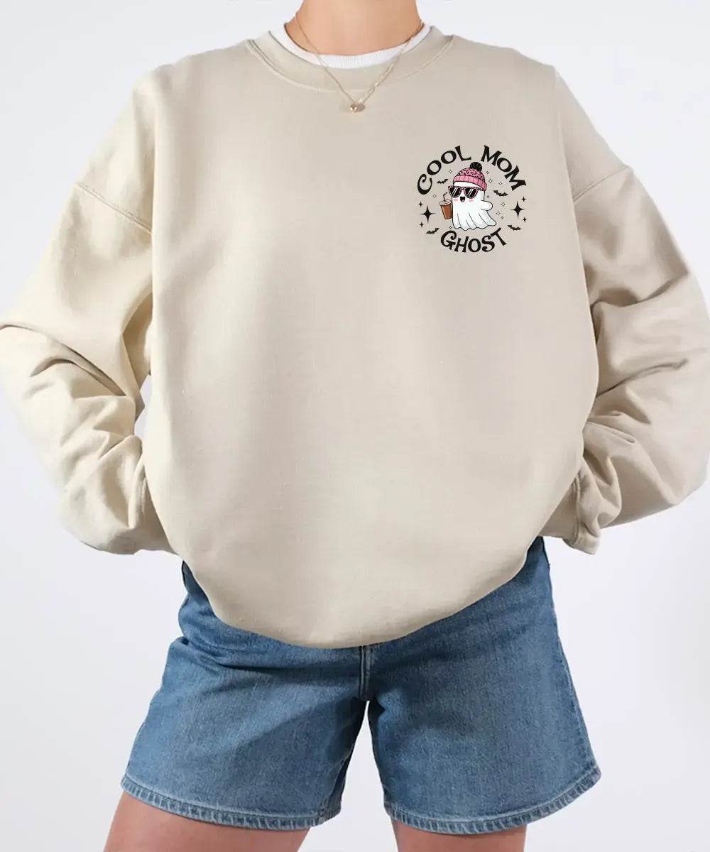 Cool Mom Ghost Comfort Colors T-Shirt or Crewneck Sweatshirt – Halloween Pocket Print Shirt - Woven Mama