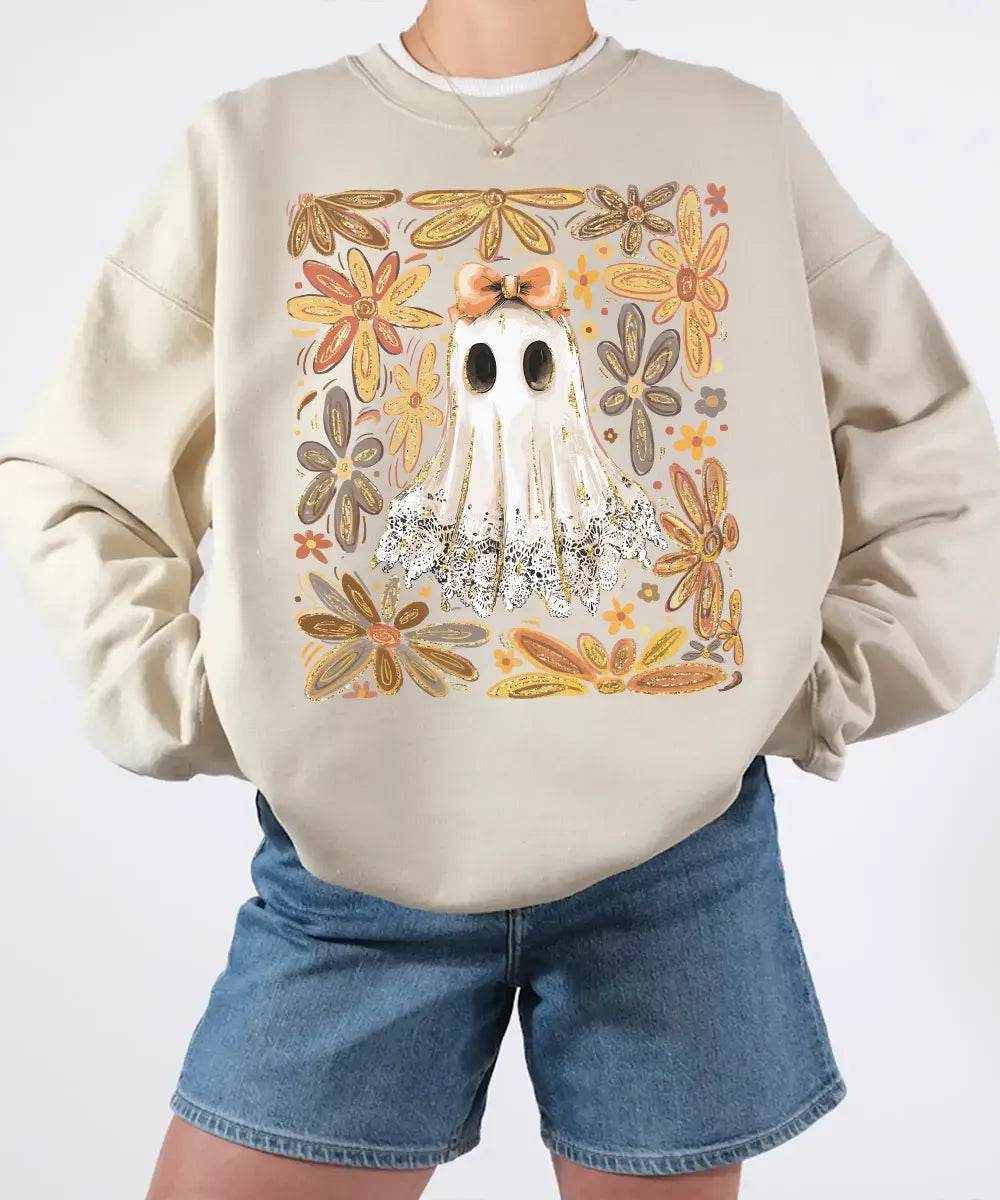 Floral Ghost Mama Halloween Comfort Colors T-Shirt or Sweatshirt – Retro Fall Spooky Season Shirt - Woven Mama