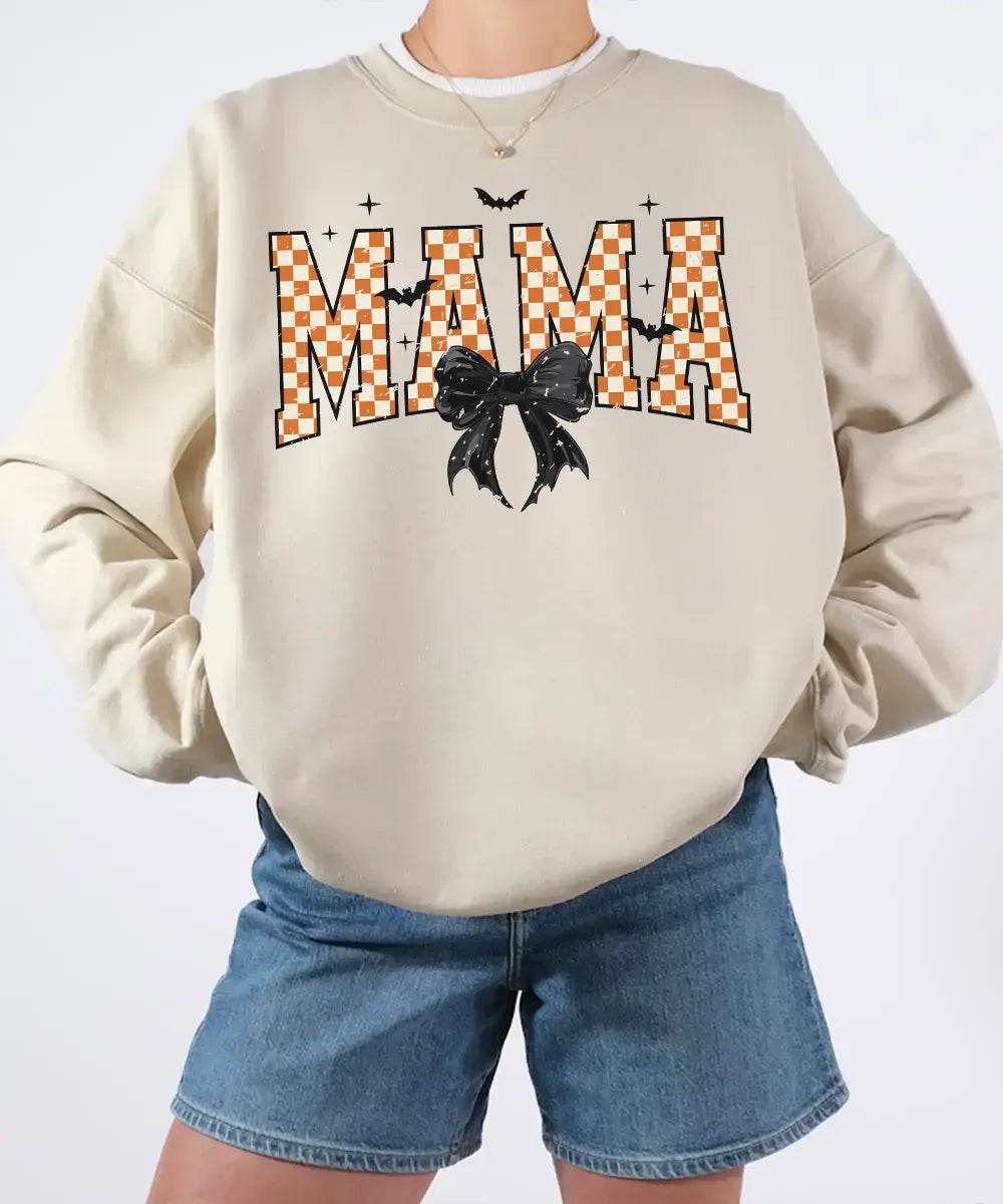Spooky Bow MAMA Halloween Comfort Colors T-Shirt or Crewneck Sweatshirt - Woven Mama