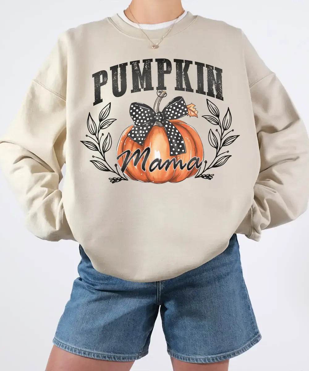 Pumpkin Mama Comfort Colors T-Shirt & Crewneck Sweatshirt – Fall Mom Graphic Tee - Woven Mama
