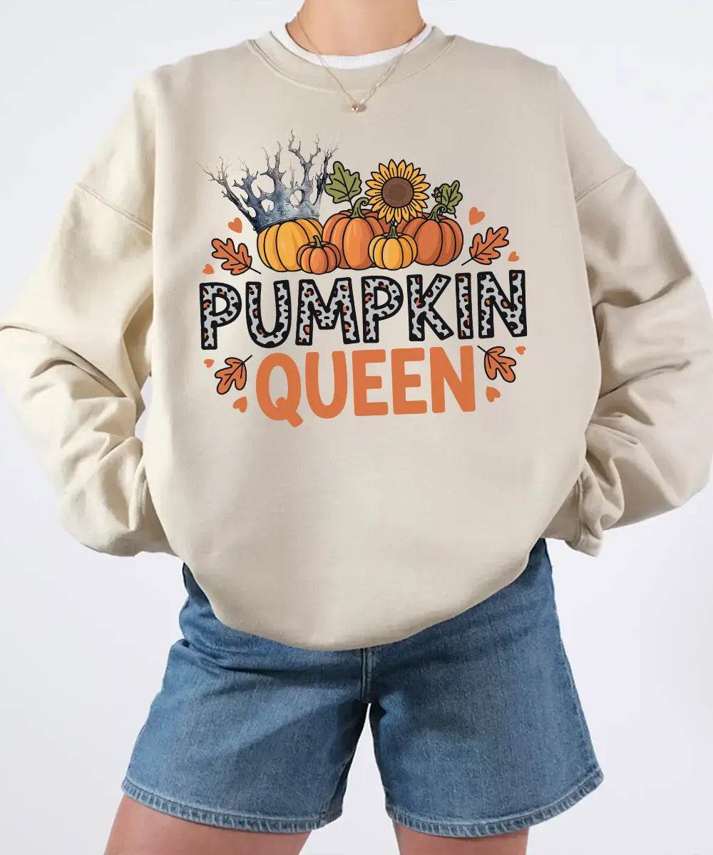 Pumpkin Queen Comfort Colors T-Shirt or Crewneck Sweatshirt – Fall Pumpkin Patch & Halloween Mom Shirt - Woven Mama