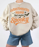 Overstimulated Mama But Make It Spooky Comfort Colors T-Shirt or Crewneck Sweatshirt – Halloween Mom Shirt - Woven Mama