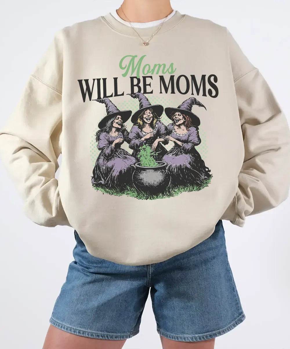 Moms Will Be Moms Comfort Colors T-Shirt or Crewneck Sweatshirt – Witchy Halloween Mom Shirt - Woven Mama