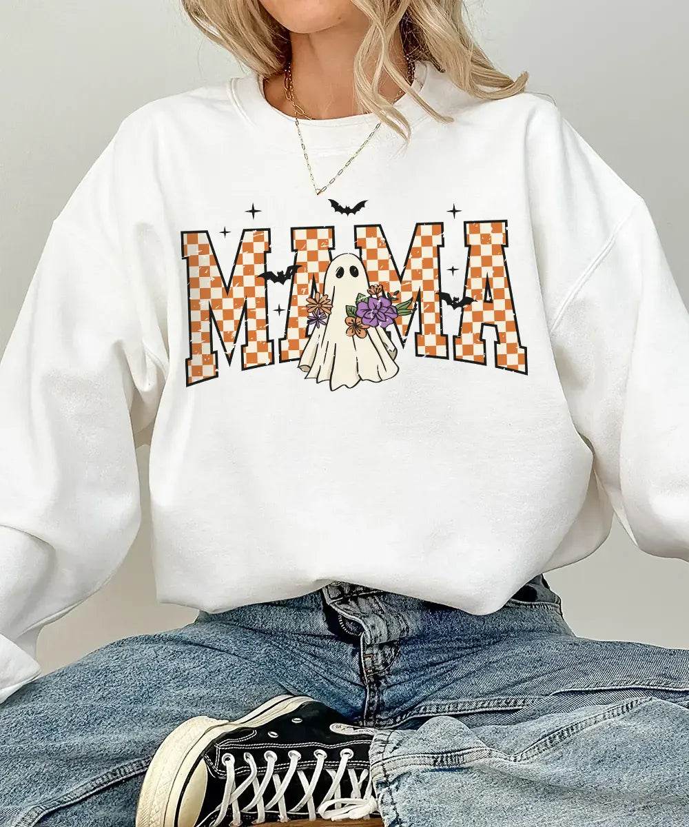 Halloween Mama Ghost Comfort Colors T-Shirt or Crewneck Sweatshirt - Woven Mama