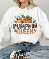 Pumpkin Queen Comfort Colors T-Shirt or Crewneck Sweatshirt – Fall Pumpkin Patch & Halloween Mom Shirt - Woven Mama