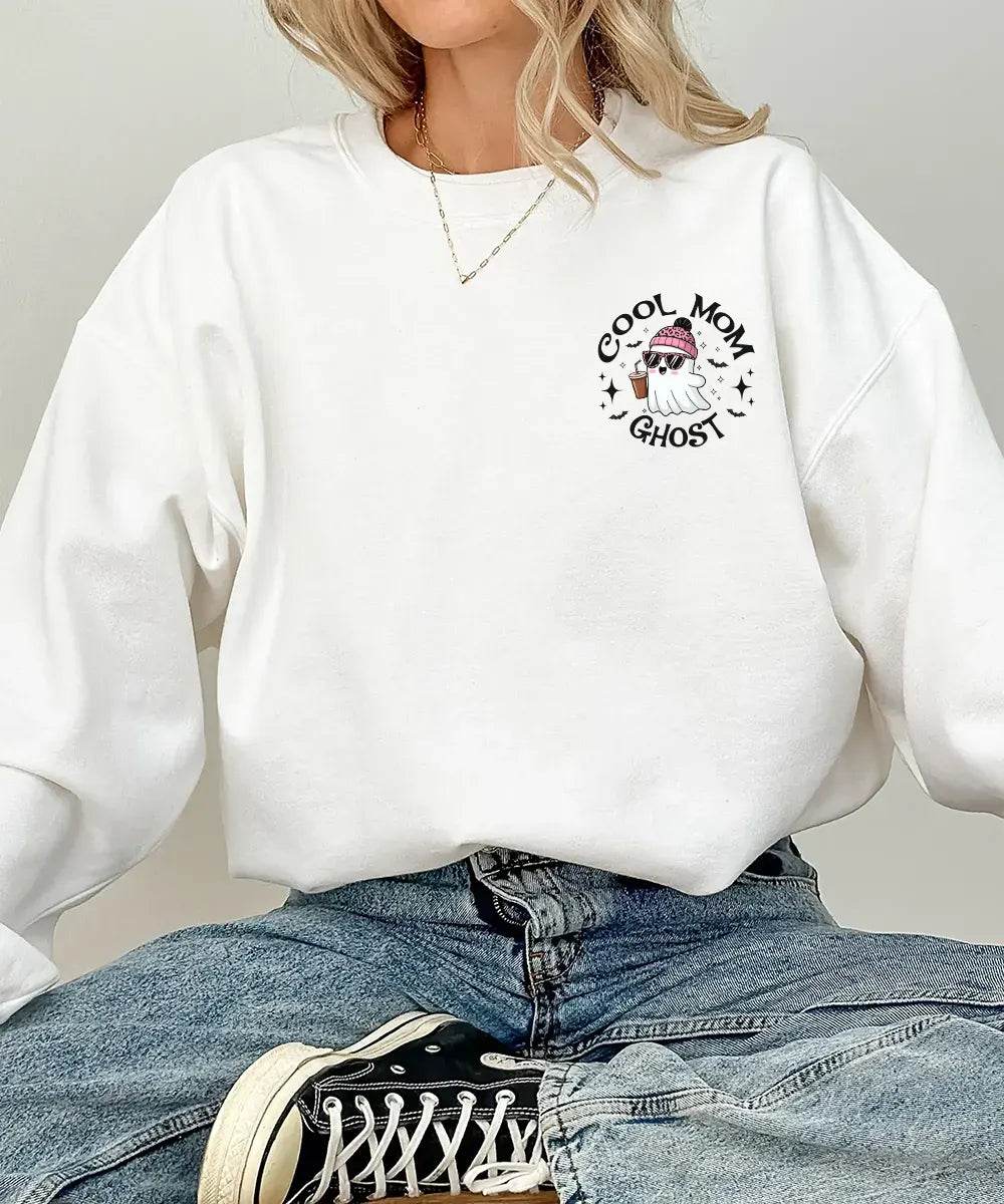 Cool Mom Ghost Comfort Colors T-Shirt or Crewneck Sweatshirt – Halloween Pocket Print Shirt - Woven Mama