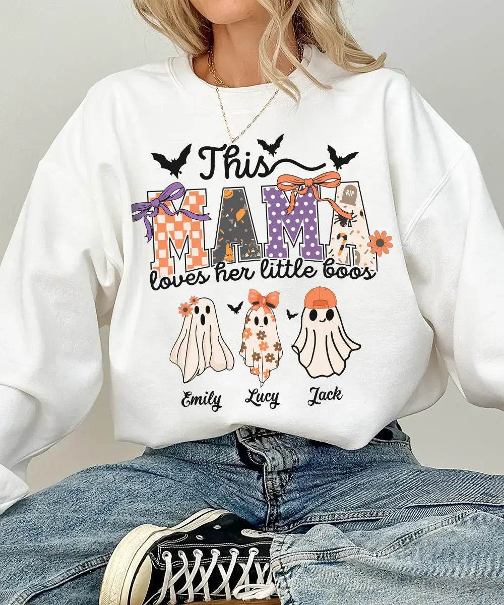 Custom Halloween Mama Comfort Colors T-Shirt or Crewneck Sweatshirt – This Mama Loves Her Little Boos - Woven Mama
