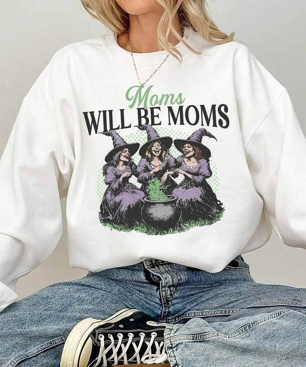 Moms Will Be Moms Comfort Colors T-Shirt or Crewneck Sweatshirt – Witchy Halloween Mom Shirt - Woven Mama