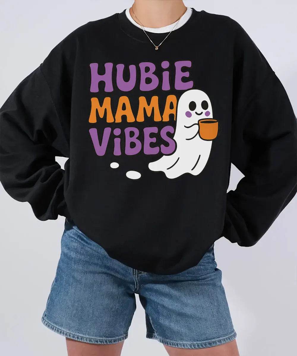 Hubie Mama Vibes Halloween Shirt – Comfort Colors® T-Shirt & Gildan Crewneck Sweatshirt for Moms - Woven Mama