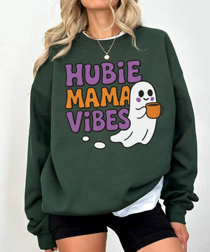 Hubie Mama Vibes Halloween Shirt – Comfort Colors® T-Shirt & Gildan Crewneck Sweatshirt for Moms - Woven Mama