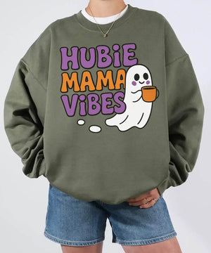 Hubie Mama Vibes Halloween Shirt – Comfort Colors® T-Shirt & Gildan Crewneck Sweatshirt for Moms - Woven Mama