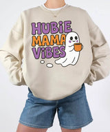 Hubie Mama Vibes Halloween Shirt – Comfort Colors® T-Shirt & Gildan Crewneck Sweatshirt for Moms - Woven Mama