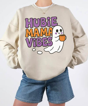 Hubie Mama Vibes Halloween Shirt – Comfort Colors® T-Shirt & Gildan Crewneck Sweatshirt for Moms - Woven Mama