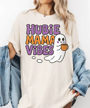 Hubie Mama Vibes Halloween Shirt – Comfort Colors® T-Shirt & Gildan Crewneck Sweatshirt for Moms - Woven Mama