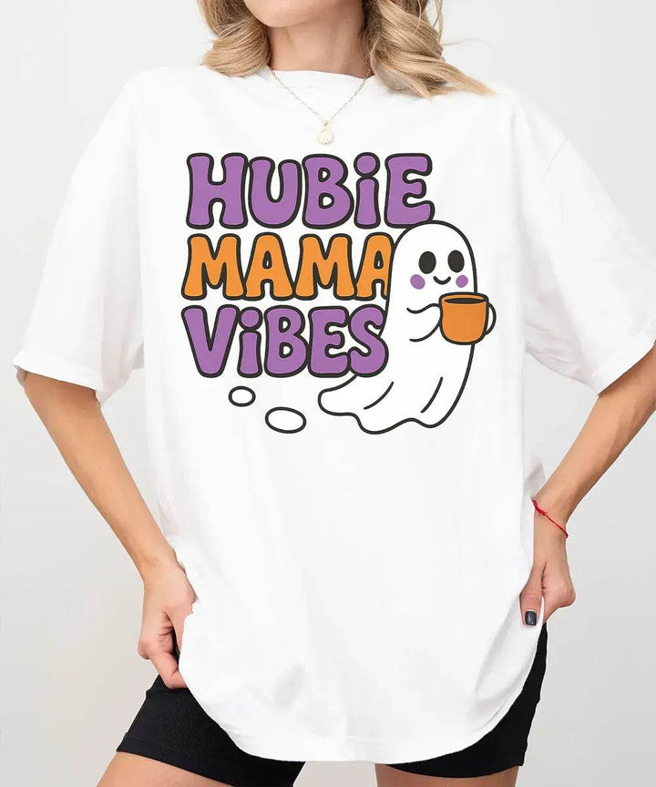 Hubie Mama Vibes Halloween Shirt – Comfort Colors® T-Shirt & Gildan Crewneck Sweatshirt for Moms - Woven Mama