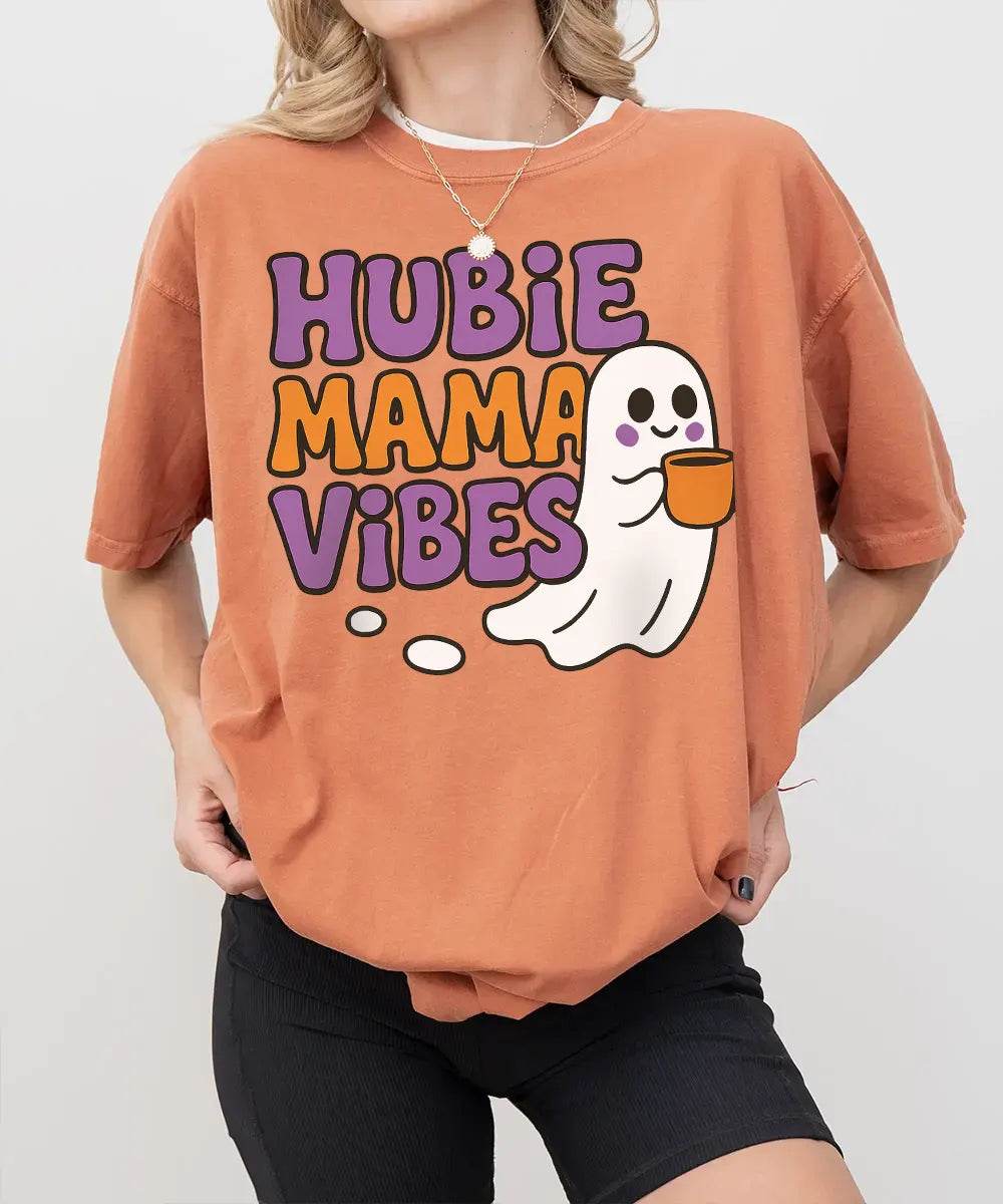 Hubie Mama Vibes Halloween Shirt – Comfort Colors® T-Shirt & Gildan Crewneck Sweatshirt for Moms - Woven Mama