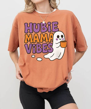 Hubie Mama Vibes Halloween Shirt – Comfort Colors® T-Shirt & Gildan Crewneck Sweatshirt for Moms - Woven Mama