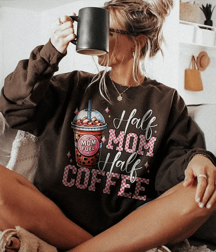 Half Mom Half Coffee Shirt – Coffee Mom Quote Comfort Colors Tee / Sweatshirt - Woven Mama