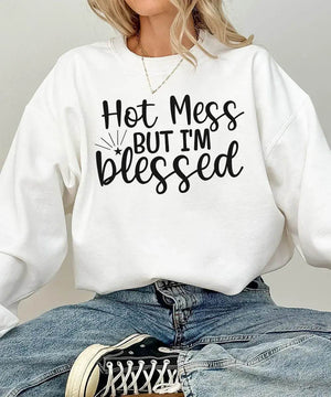 Hot Mess But I’m Blessed Shirt – Funny Mom Comfort Colors® Tee / Sweatshirt - Woven Mama