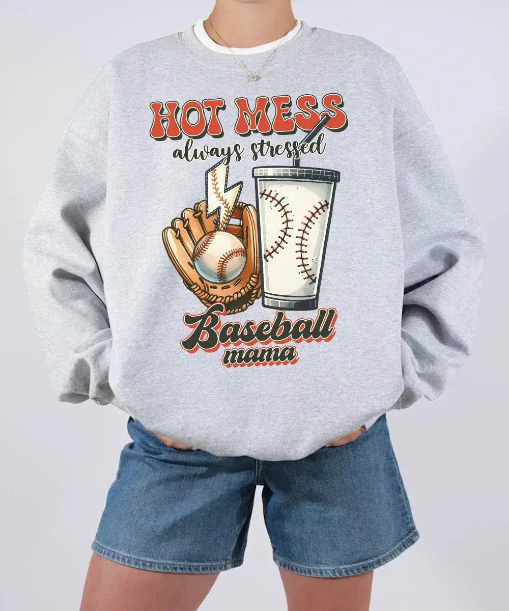 Hot Mess Stressed Baseball Mama Shirt – Funny Baseball Mom Tee or Sweatshirt - Woven Mama