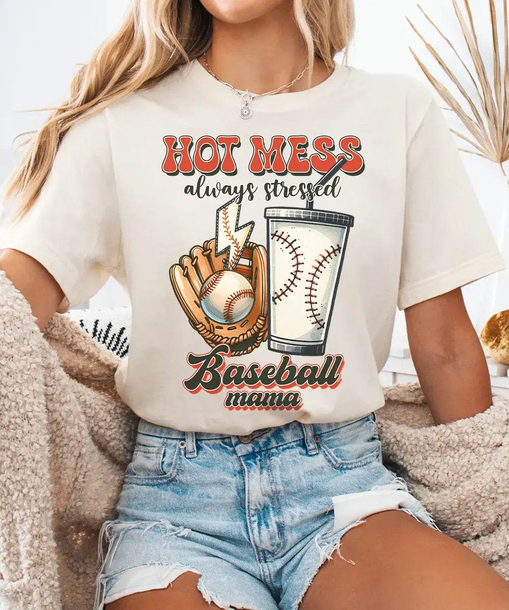 Hot Mess Stressed Baseball Mama Shirt – Funny Baseball Mom Tee or Sweatshirt - Woven Mama