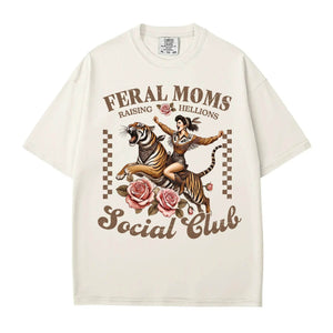 Feral Moms Social Club Shirt – Retro Tiger Comfort Colors Tee for Moms - Woven Mama