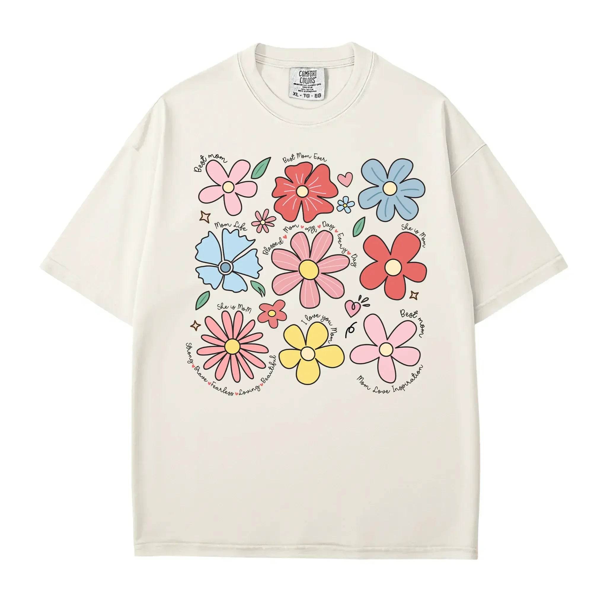 Floral Mom Life T-Shirt – Comfort Colors Tee with Cute Colorful Flower Design & Motherhood Words - Woven Mama