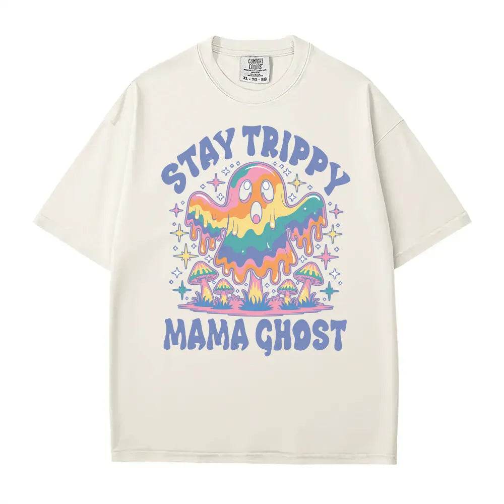 Stay Trippy Mama Ghost Comfort Colors T-Shirt or Crewneck Sweatshirt – Psychedelic Halloween Mom Shirt - Woven Mama