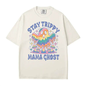 Stay Trippy Mama Ghost Comfort Colors T-Shirt or Crewneck Sweatshirt – Psychedelic Halloween Mom Shirt - Woven Mama