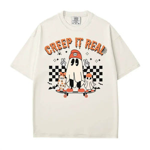 Retro Creep It Real Halloween Comfort Colors T-Shirt or Crewneck Sweatshirt – Cute Ghost Skateboard Shirt - Woven Mama