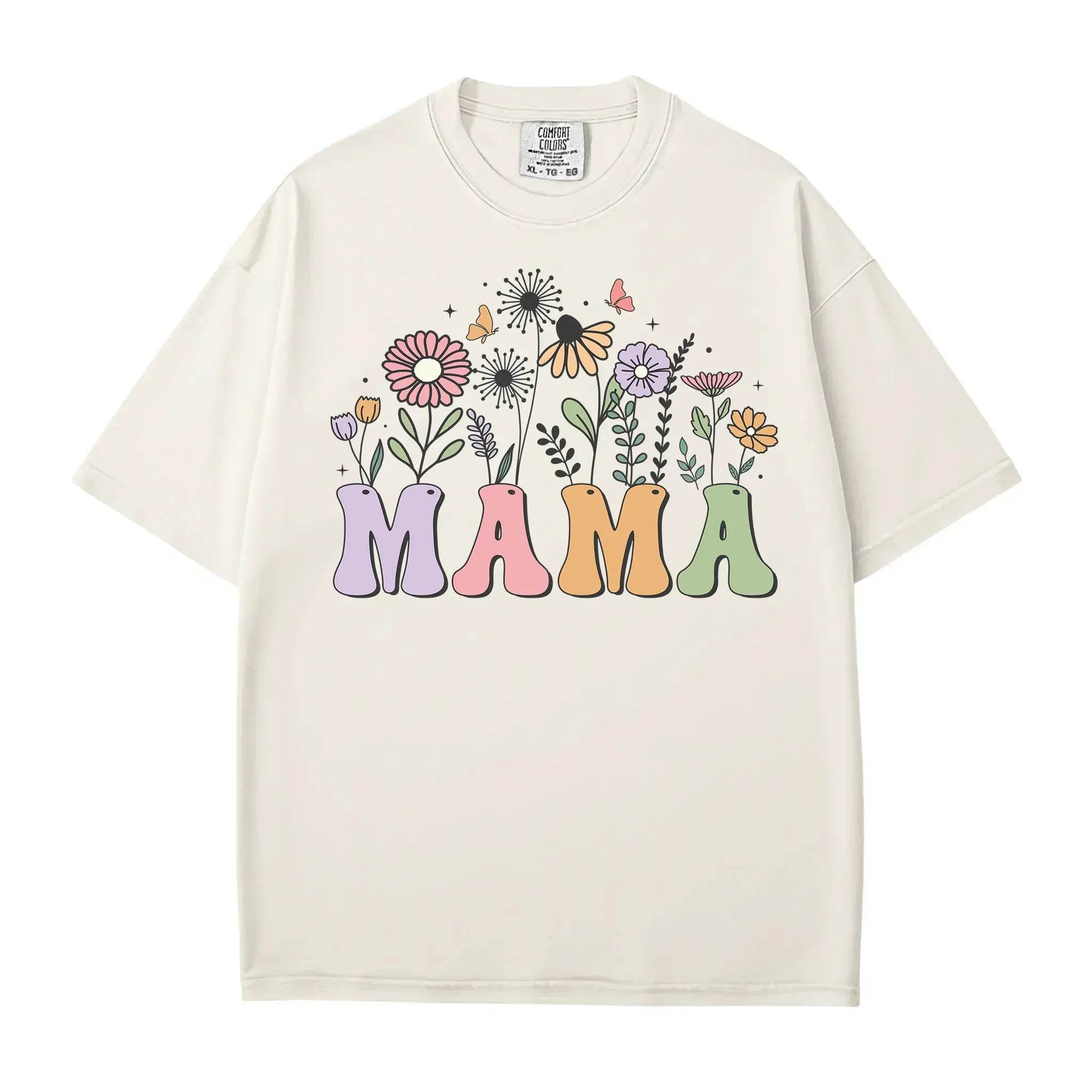 Colorful MAMA Comfort Colors T-Shirt – Floral Mom Shirt - Woven Mama