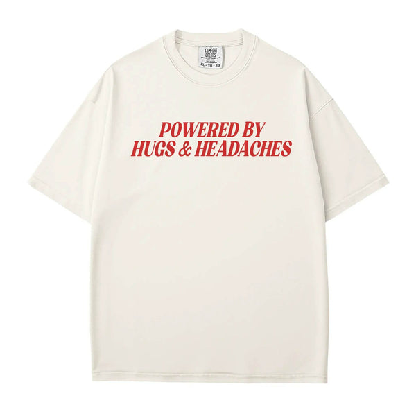 Powered by Hugs & Headaches T-Shirt – Comfort Colors Funny Mom Life Tee - Woven Mama