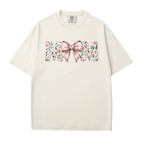 MAMA Comfort Colors® T-Shirt – Floral Letters with Pink Bow & Heart Mom Shirt - Woven Mama