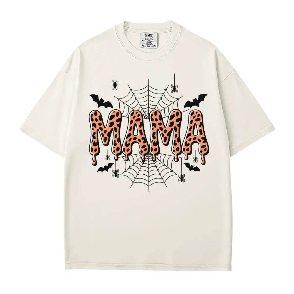 Spooky Mama Comfort Colors T-Shirt or Crewneck Sweatshirt – Leopard Print Halloween Mom Shirt - Woven Mama