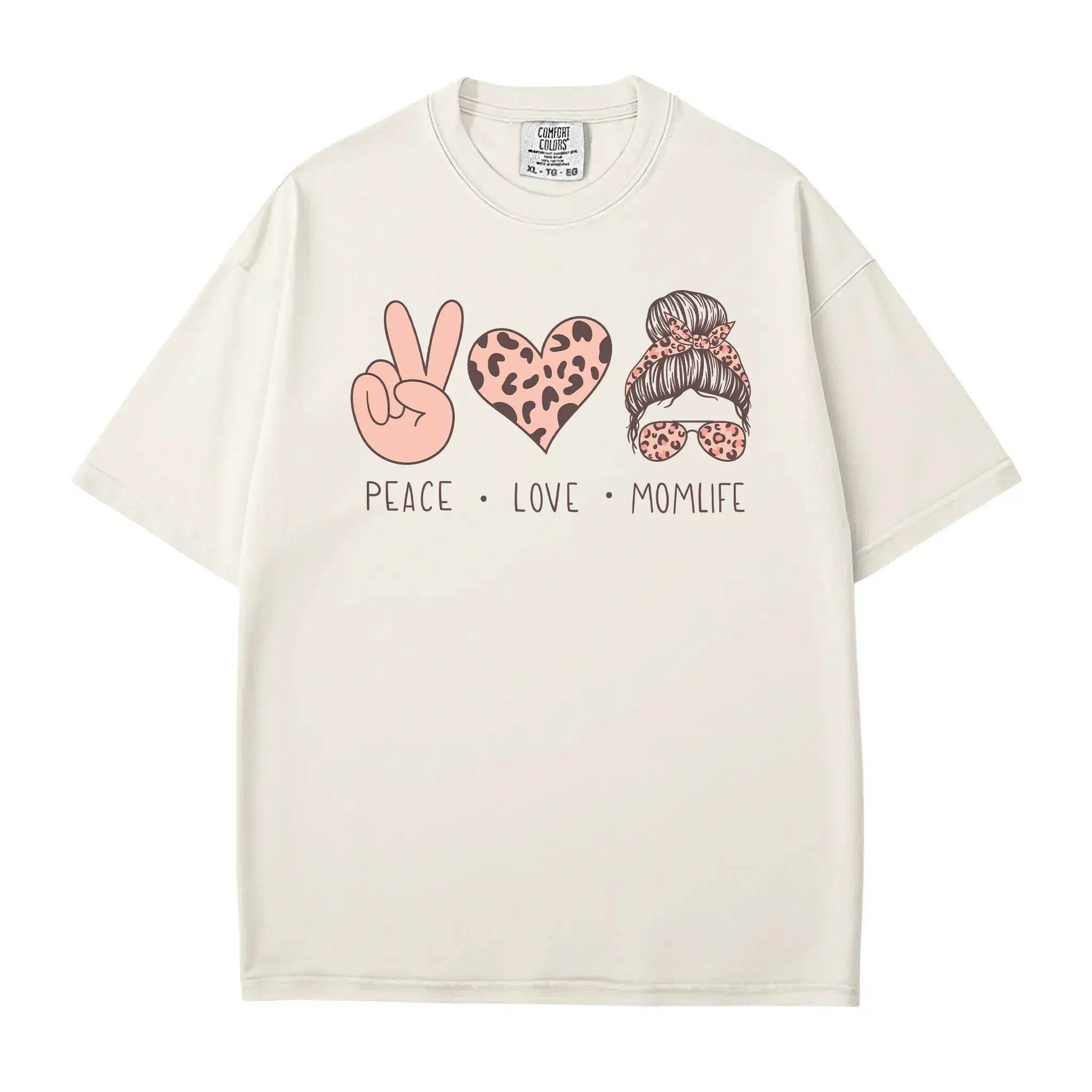 Peace Love Momlife T-Shirt – Leopard Print Comfort Colors Tee for Cool Moms - Woven Mama