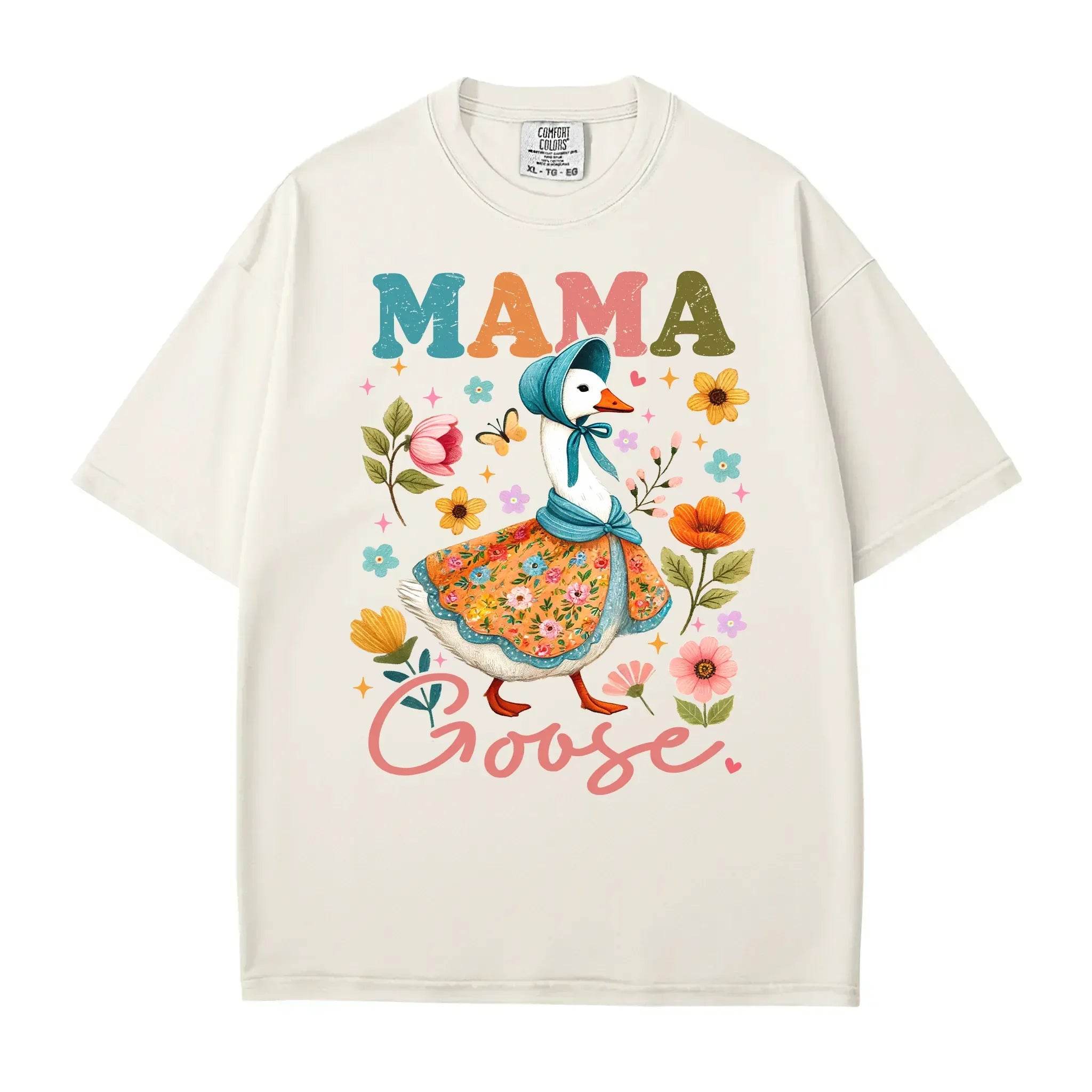 Mama Goose T-Shirt – Whimsical Floral Comfort Colors Tee for Moms - Woven Mama