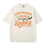 Overstimulated Mama But Make It Spooky Comfort Colors T-Shirt or Crewneck Sweatshirt – Halloween Mom Shirt - Woven Mama