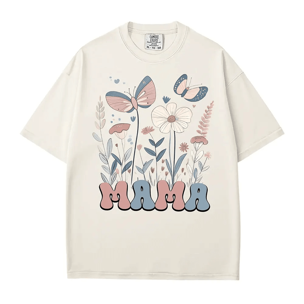 MAMA Comfort Colors® T-Shirt – Butterfly & Wildflower Mom Shirt - Woven Mama