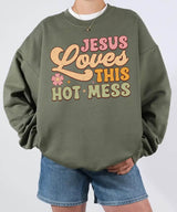 Jesus Loves This Hot Mess – Faith-Inspired Mom Tee / Sweatshirt - Woven Mama