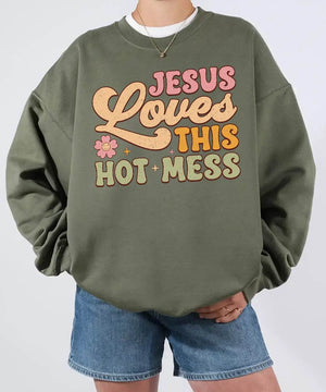 Jesus Loves This Hot Mess – Faith-Inspired Mom Tee / Sweatshirt - Woven Mama