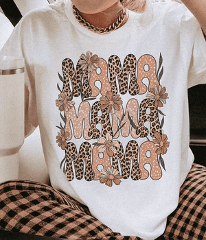 MAMA Comfort Colors® T-Shirt – Retro Leopard & Polka Dot Floral Mom Shirt - Woven Mama
