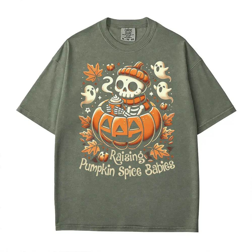Raising Pumpkin Spice Babies Halloween Comfort Colors T-Shirt or Crewneck Sweatshirt - Woven Mama