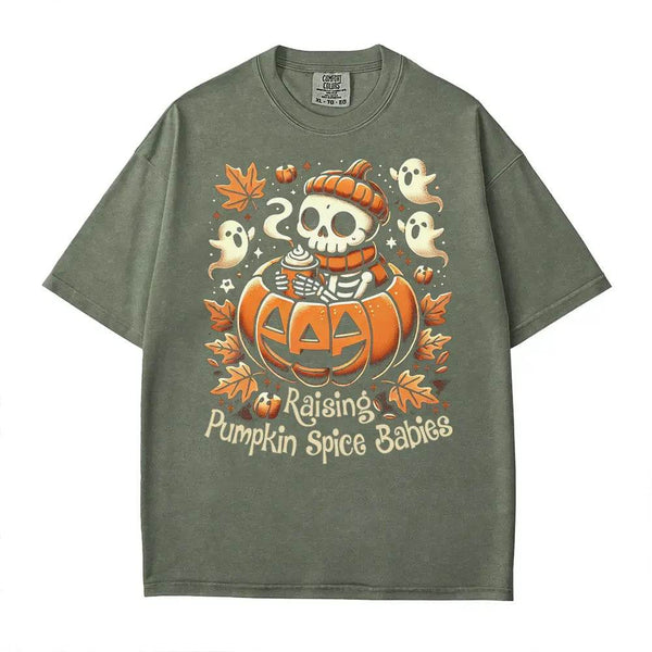 Raising Pumpkin Spice Babies Halloween Comfort Colors T-Shirt or Crewneck Sweatshirt - Woven Mama