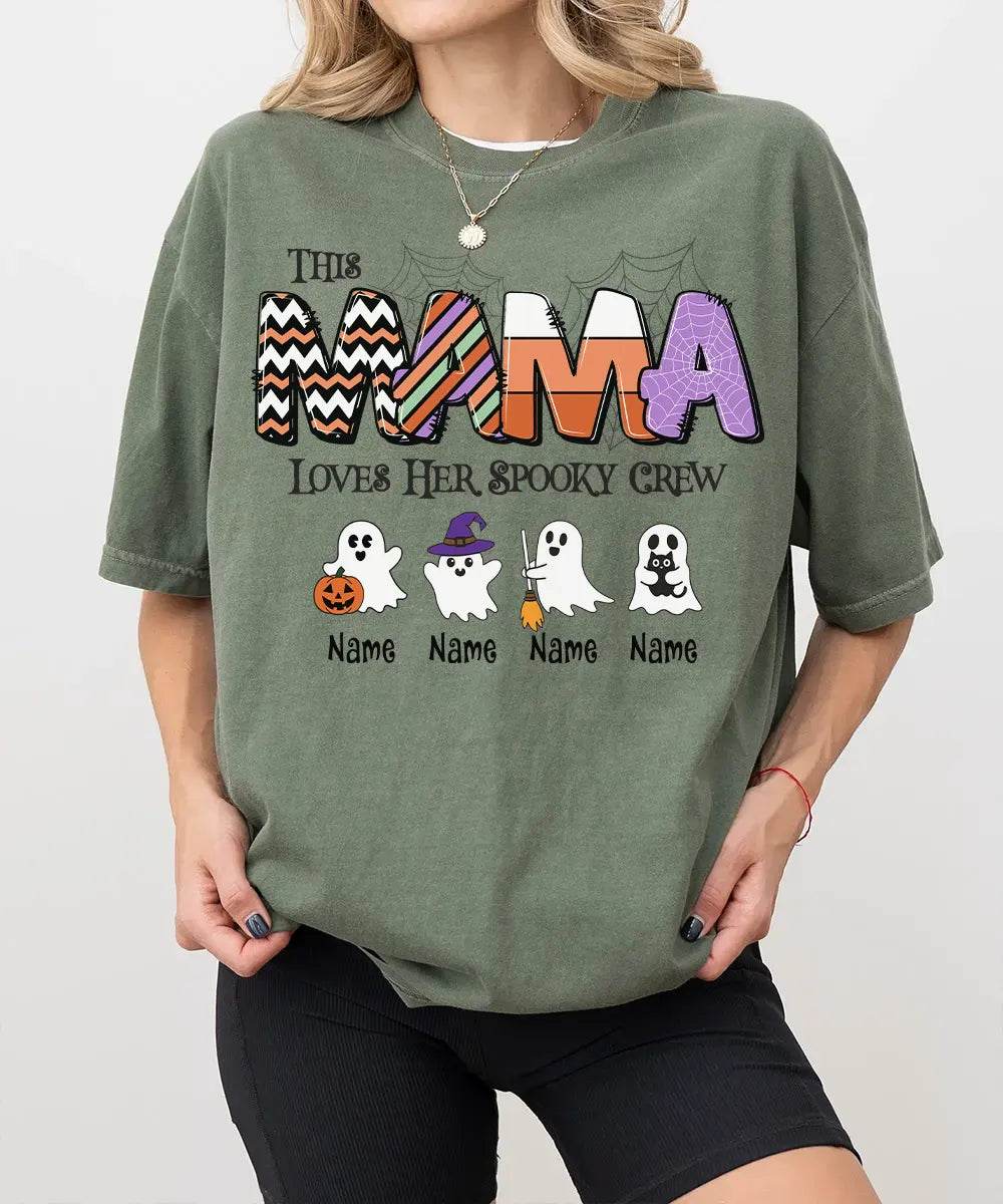 Custom Halloween Mama Comfort Colors T-Shirt or Crewneck Sweatshirt – This Mama Loves Her Spooky Crew - Woven Mama