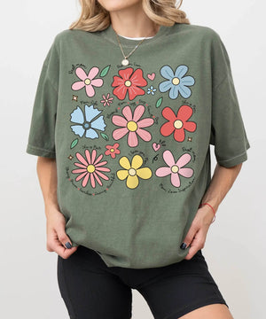 Floral Mom Life T-Shirt – Comfort Colors Tee with Cute Colorful Flower Design & Motherhood Words - Woven Mama