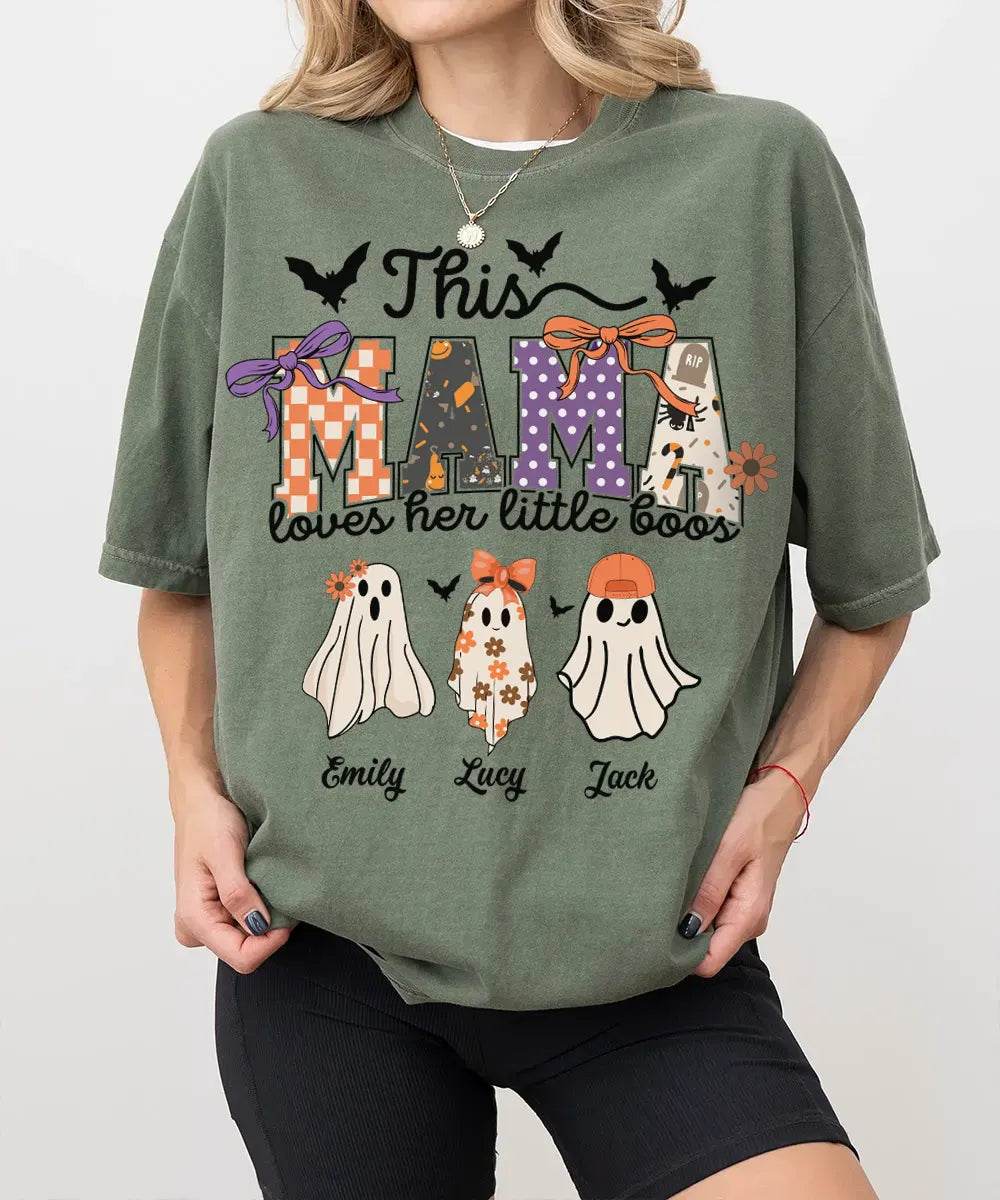Custom Halloween Mama Comfort Colors T-Shirt or Crewneck Sweatshirt – This Mama Loves Her Little Boos - Woven Mama