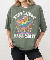 Stay Trippy Mama Ghost Comfort Colors T-Shirt or Crewneck Sweatshirt – Psychedelic Halloween Mom Shirt - Woven Mama